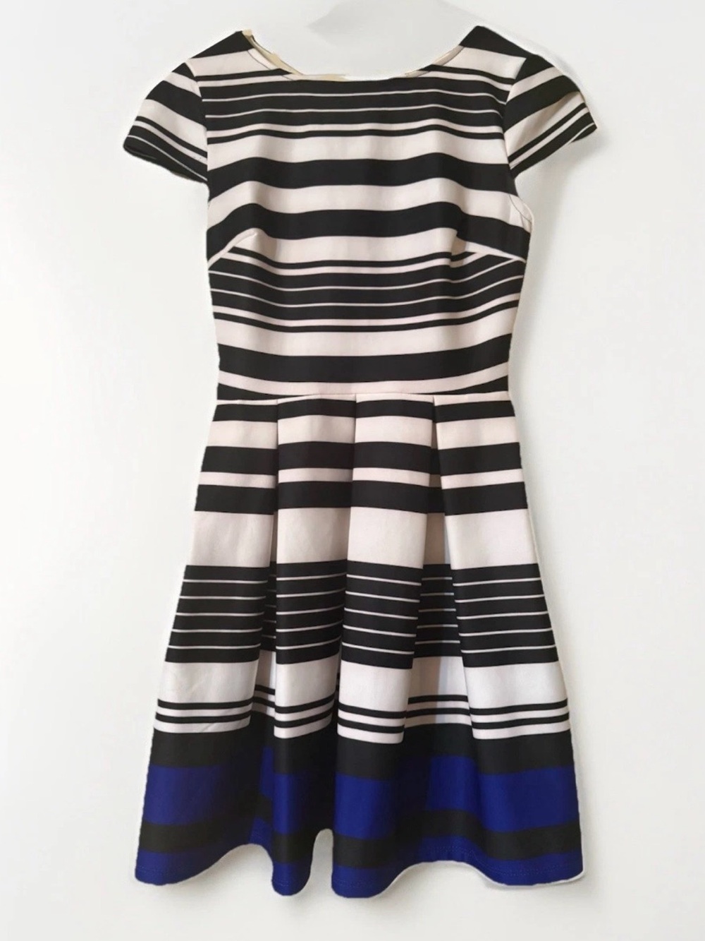 B Darlin Black, Beige & Blue fit & flare dress with cap sleeves